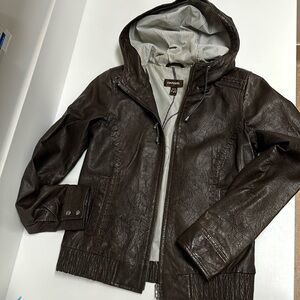 Danier leather hooded jacket brown xs PTP 18